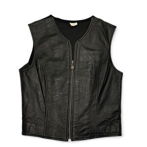 Vintage 90s JH Collectibles Womens Leather Zip Up Vest Small Sleek Minimalist